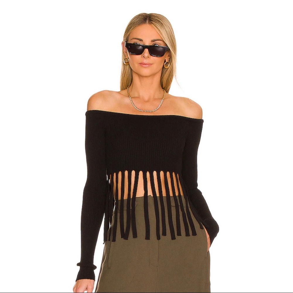 NWT L’Academie Harrel Fringe Sweater in Black